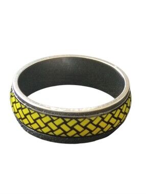 Size 10 Ring Unisex Yellow Enamel Patterned Band Ring